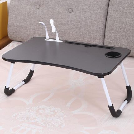Swoki Portable Folding Desk with Fan & Lamp – Compact Cool Black Workstation
