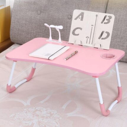 Swoki Portable Folding Desk with Fan & Lamp – Compact Workstation in Teenage Pink